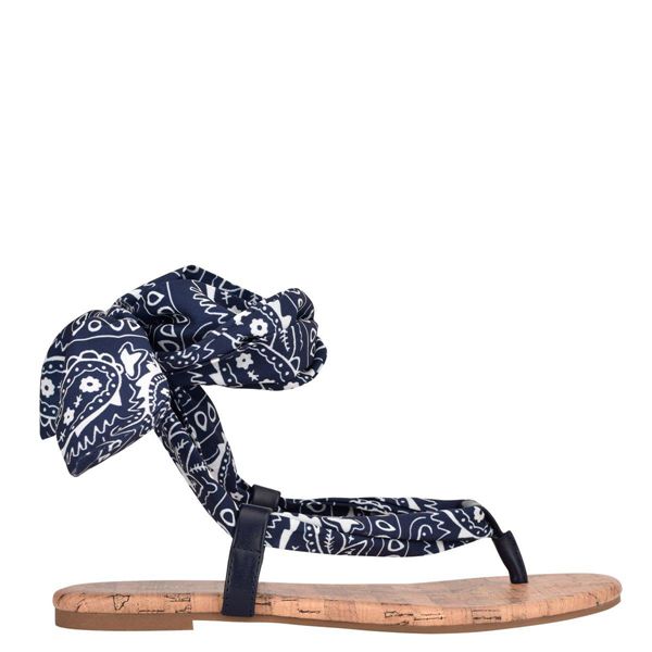 Nine West Trap Ankle Wrap Navy Flat Sandals | South Africa 51H74-2O74